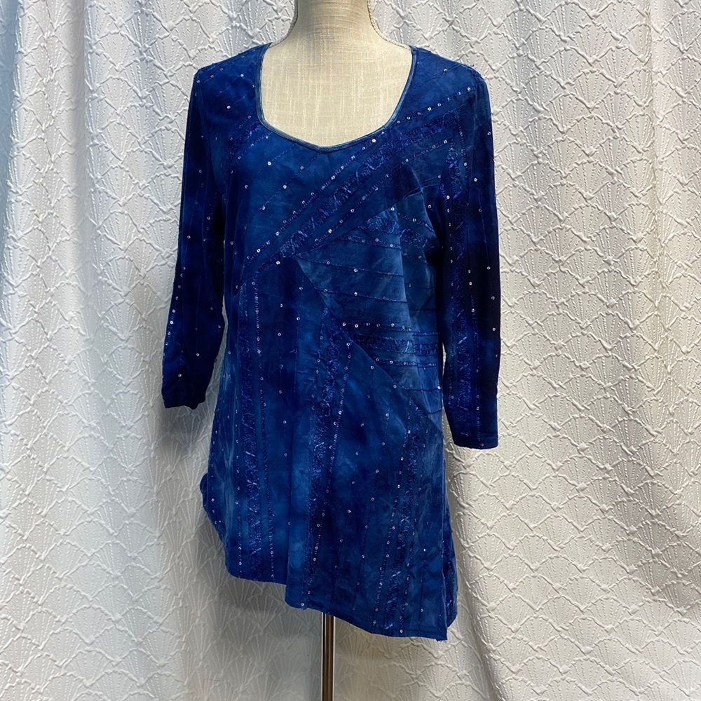 Chances R size large Elegant Blue‎ asymmetrical stretch tie dye boho soft casual